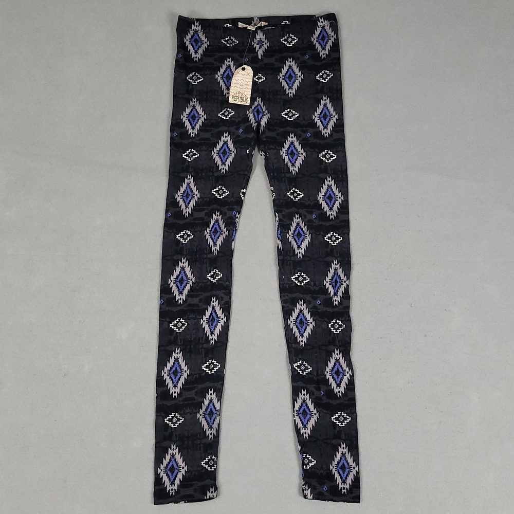 Pink Republic Leggings Womens XS Black Blue Geometric Southwestern Slim Stretch